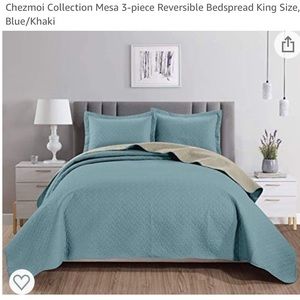 Chezmoi Collection Mesa 3-Piece Blue & Khaki Reversible King Bedspread & 2 shams